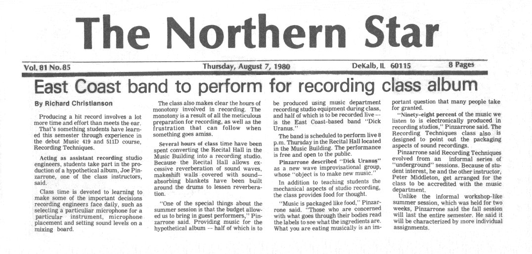 Dick Uranus at Northern Illinois University, August 1980